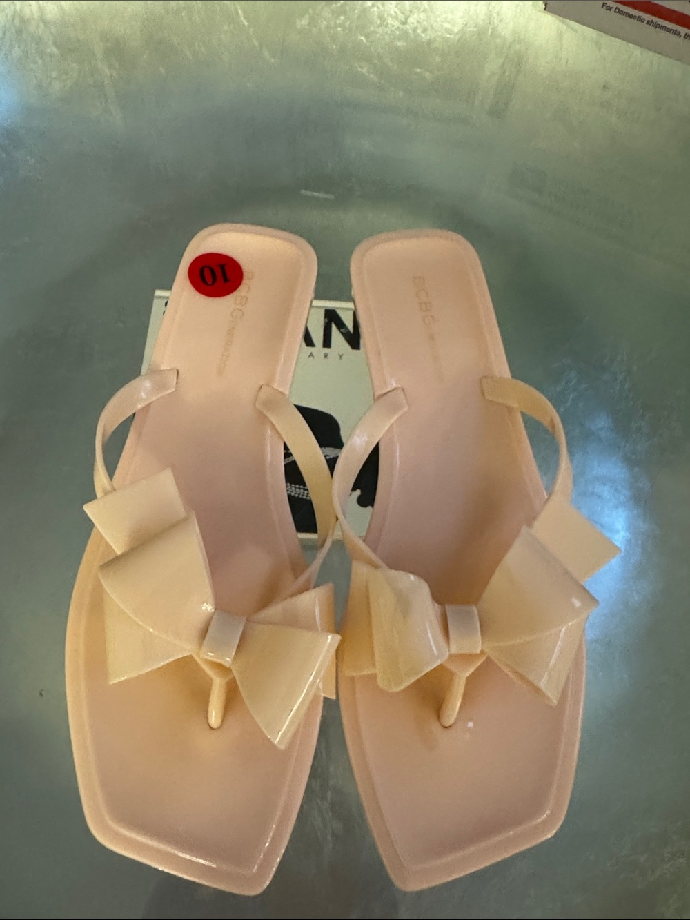 BCBGeneration Pale Pink Bow Jelly Thong Sandals